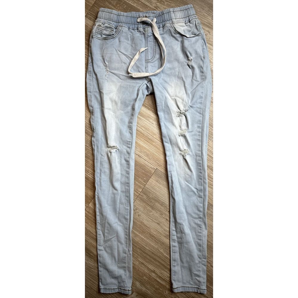 Bamboo Jeans Women's Size S Blue Skinny Distressed Cotton Blend Elastic Waist